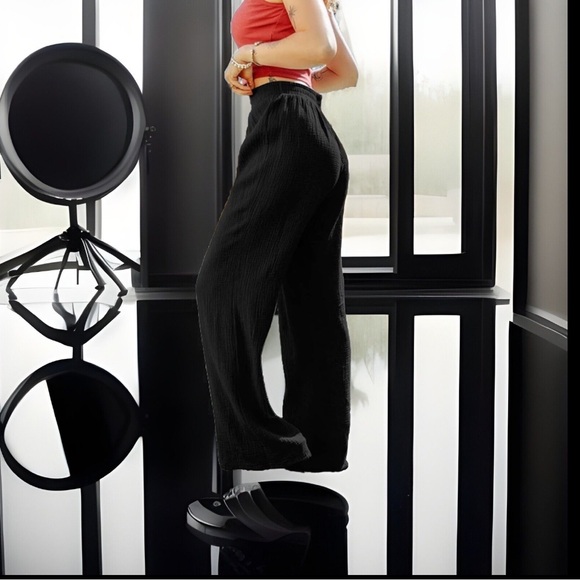 Linen Drawstring High Waisted Casual Loose Fit Wide Long Leg Stretchy Comfy Pant - Picture 12 of 16